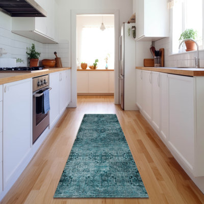 Premium Machine Washable Cerrito AMF557 Teal Rug