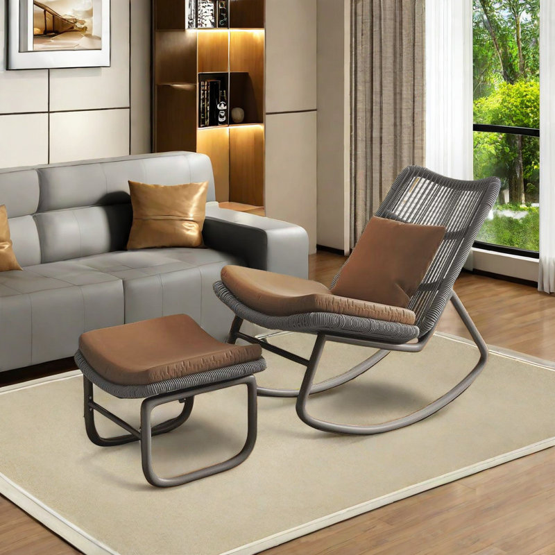 Eco-friendly PE cane rocking chair, Grey