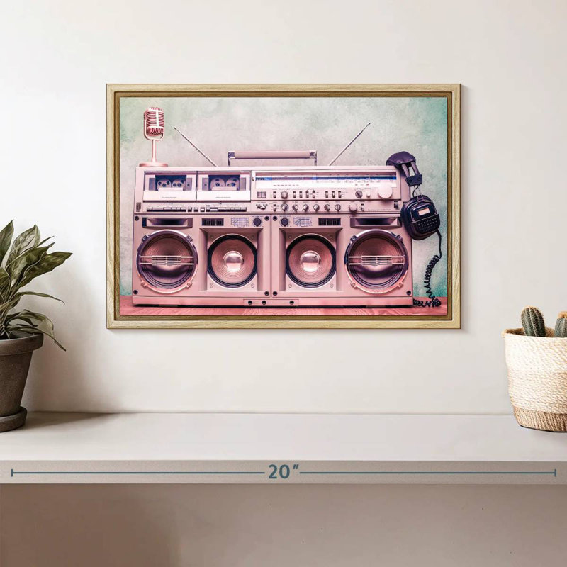 Boombox rétro, Cadre flottant en bois naturel, 13 po x 9 po