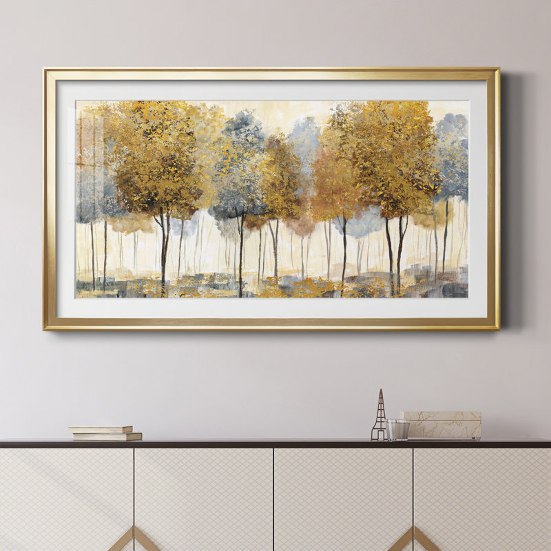 Golden Forest - reproduction d'art encadrée de qualité supérieure - prête à être accrochée, Impression encadrée, Doré