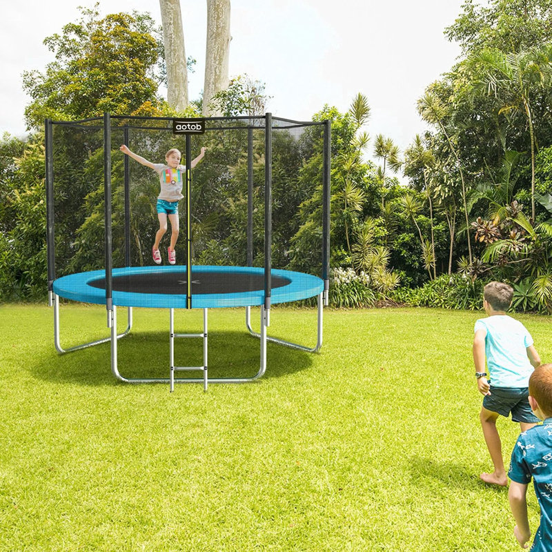 Trampoline AOTOB 8FT pour enfants / adultes, trampoline 400 lb avec filet de sécurité / échelle Backyard, azur, Bleu