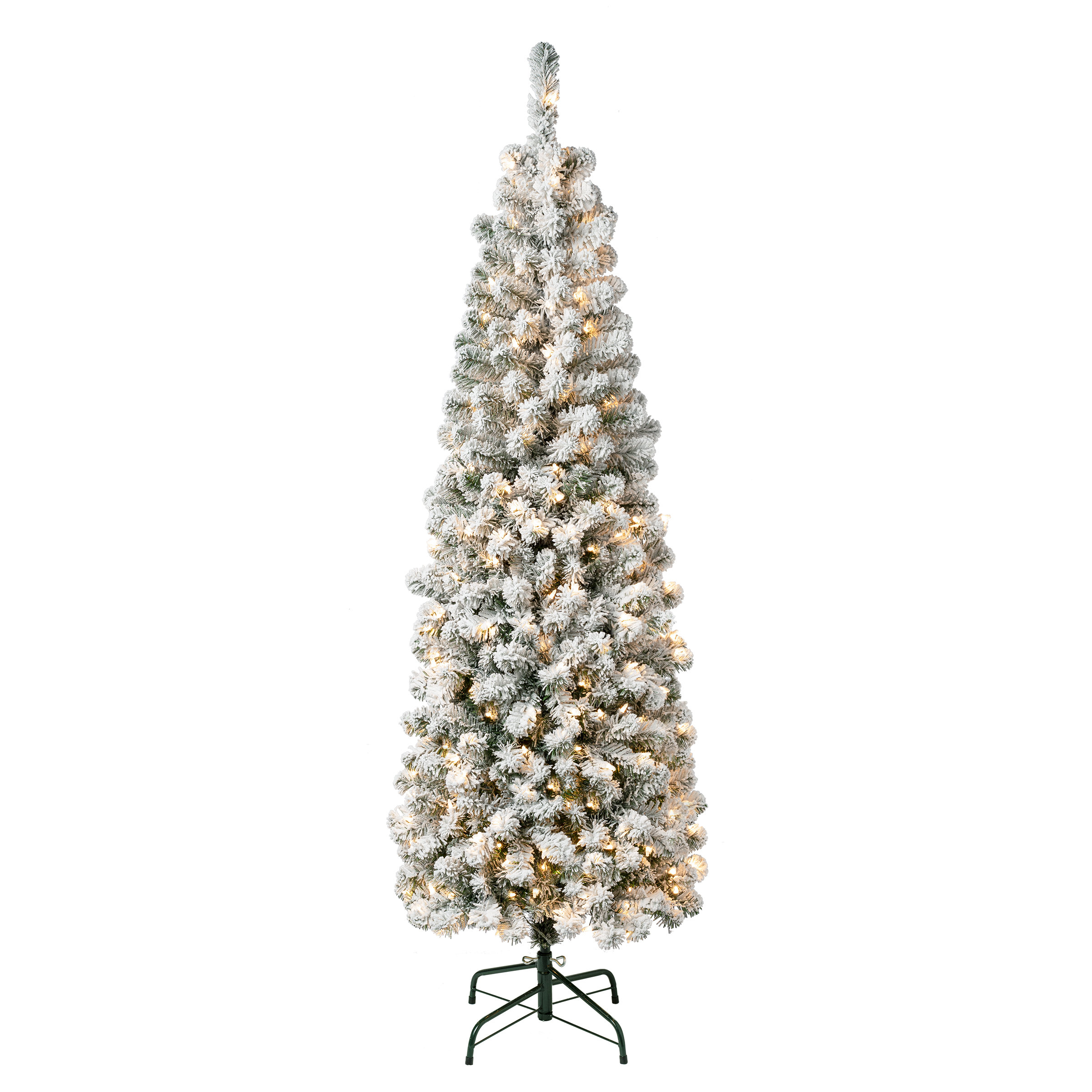 National Tree Company Acacia Pencil Slim Flocked Tree with Clear Lights