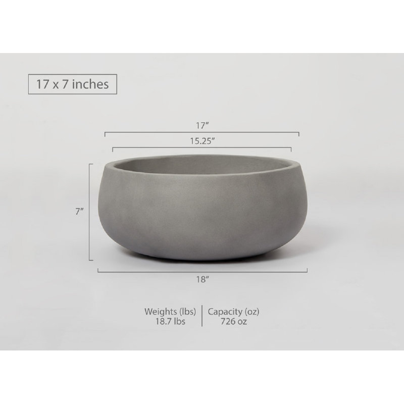 Pot à fleurs en ciment Finnur, H 7 po x l 17 po x P 17 po, Gris ciment