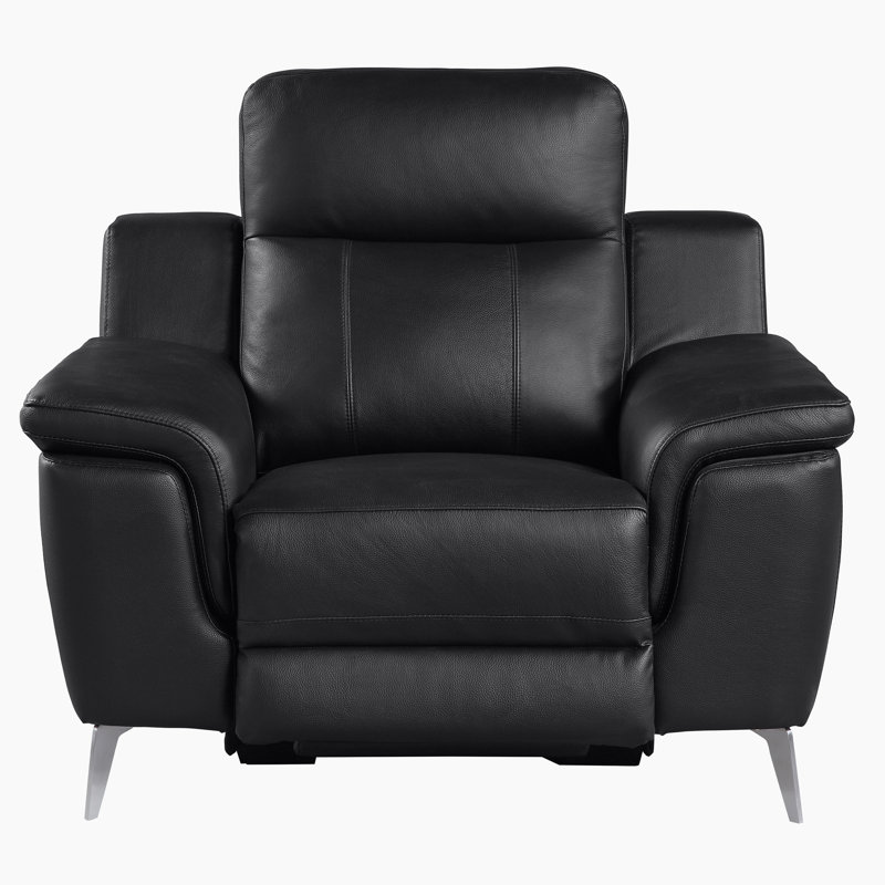 Fauteuil inclinable électrique en cuir fleur 45,5 po Cloie, Cuir synthétique noir