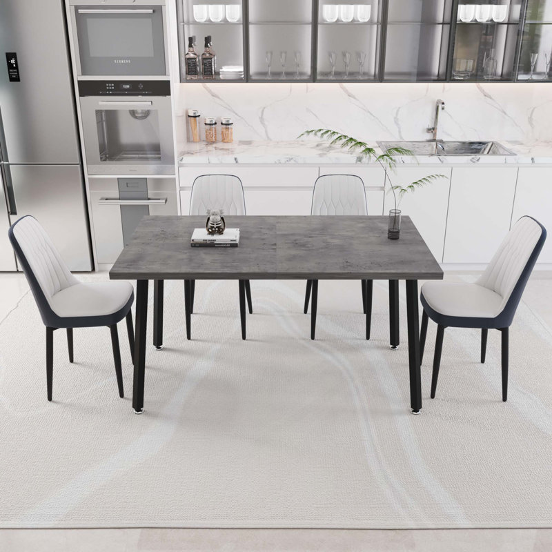 Table de salle à manger rectangulaire extensible de 55,12 à 70,87 po pouvant accueillir 4 à 6 personnes, avec 4 chaises de salle à manger rembourrées en tissu polyuréthane, table et chaises de cuisine, avec pieds en métal