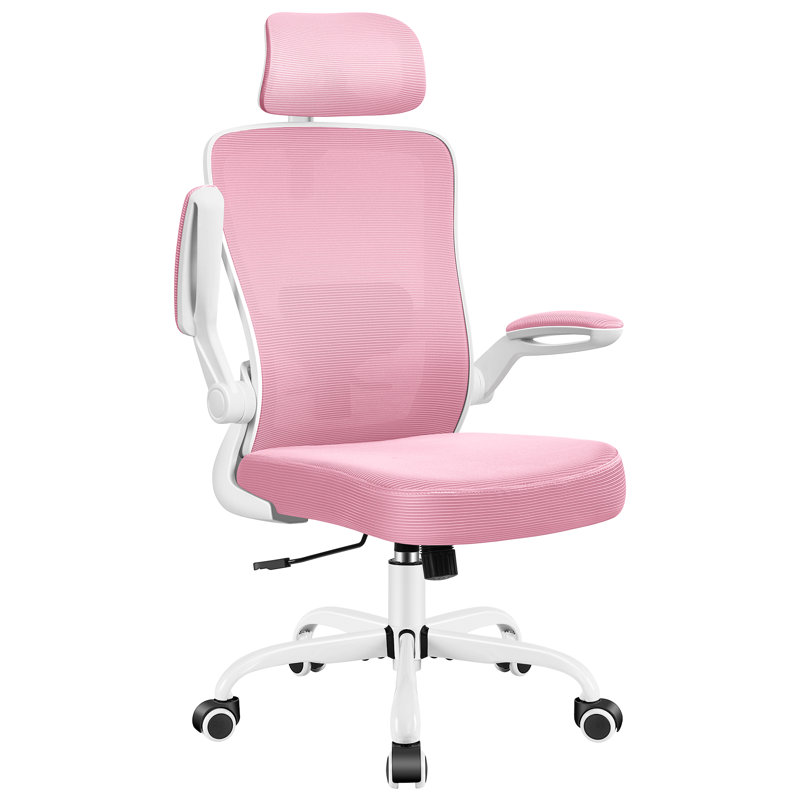 Chaise de bureau ergonomique Everdene, Rose, Blanc