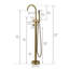 Robinet de baignoire en or brossé avec fixation au sol pour douche à main - Robinet en céramique, escamotable, poignée antique, forme incurvée, classique