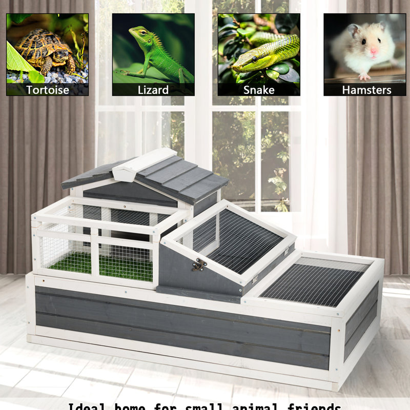 Cage à tortue de 2 étages de style luxueux avec construction et zone d'activité pour grande reptile, revêtement imperméable 3 pièces