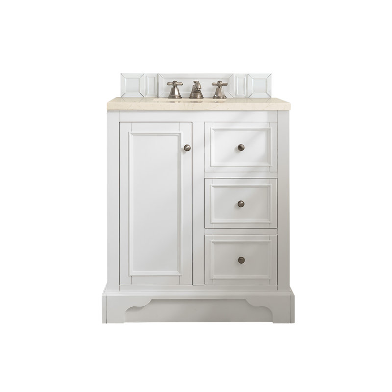 De Soto 31.3'' W Single Vanity, Bright White, Ethereal Noctis Quartz, 8" Widespread