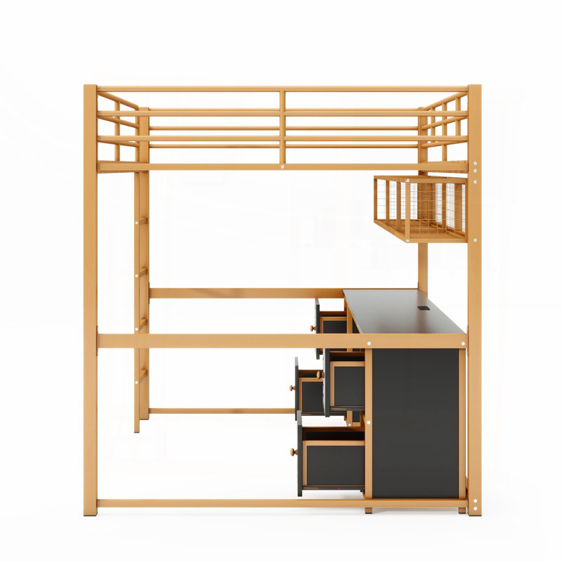Lit mezzanine double en métal avec bureau