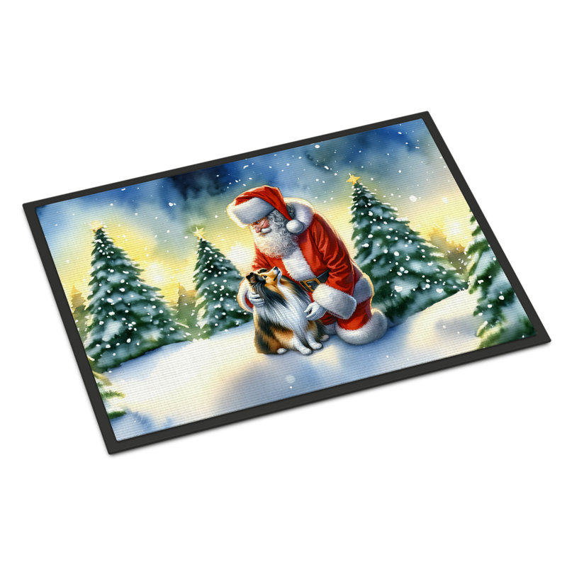 Paillasson Sheltie and Santa Claus, L 24 po x L 36 po