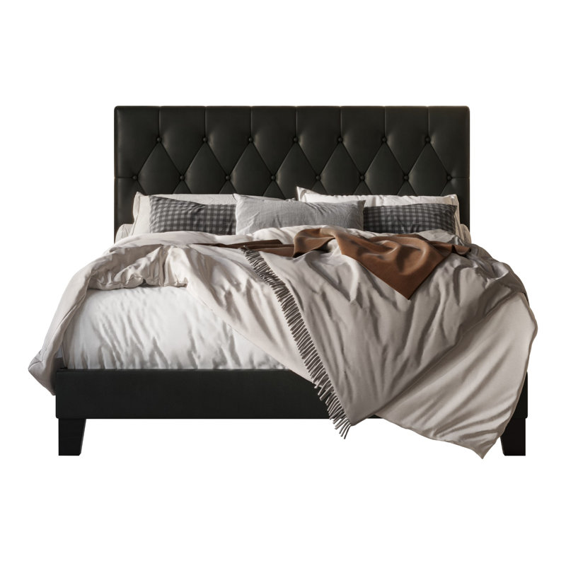 Aleahya Vegan Leather Platform Bed, Black, Queen