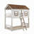 Nara Twin Size Bunk Bed, House Design With Ladder, White Rustic Wood
