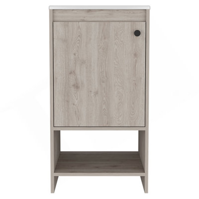Meuble-lavabo Jane, armoire à une porte, deux tablettes - gris clair