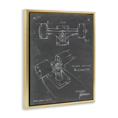 Skateboard Truck Blueprint Framed Floater Canvas Wall Art by Ethan Harper