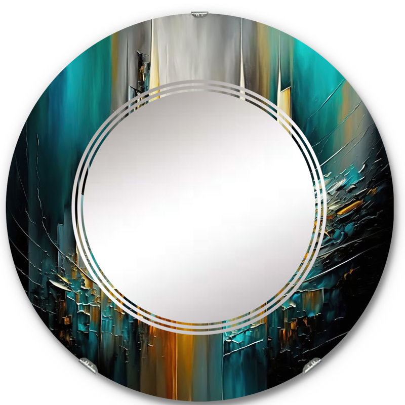 Abstrait géométrique vert et jaune - Miroir mural géométrique moderne, 24 po x 24 po