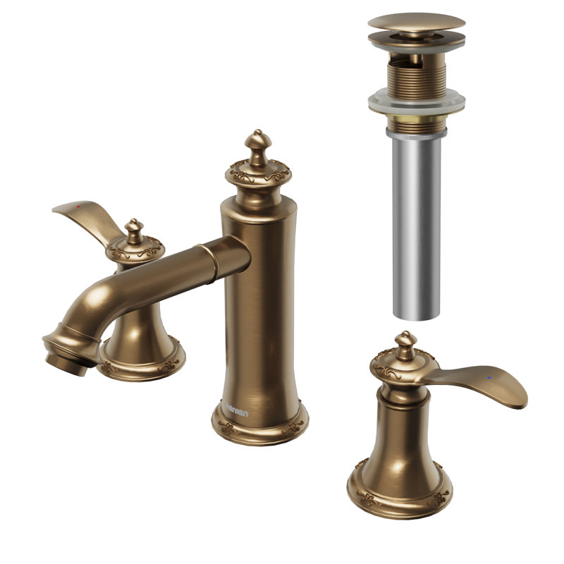 Widespread 2-handle Bathroom Faucet with Drain Assembly, Brushed Copper