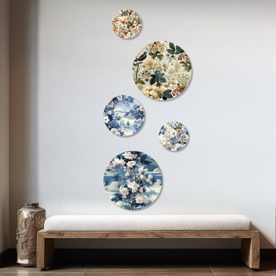 Zena - Floral Floral Round Wall Art Set Of 5