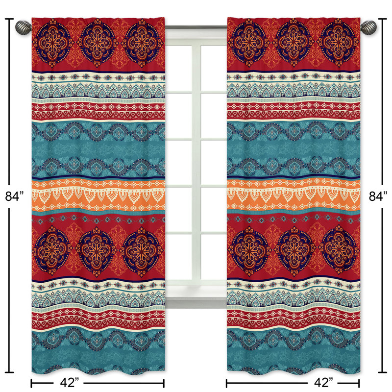 Red Boho Mandala Sheer Polyester Window Panels for Kids