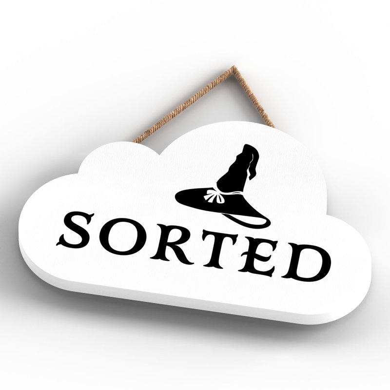 Witch Sorted Wooden Cloud Plaque, 6.2cm H x 10cm W x 0.5cm D, White
