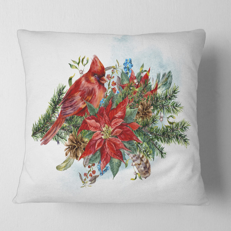 Housse et insert de coussin carré poinsettia et cardinal, 16" x 16"