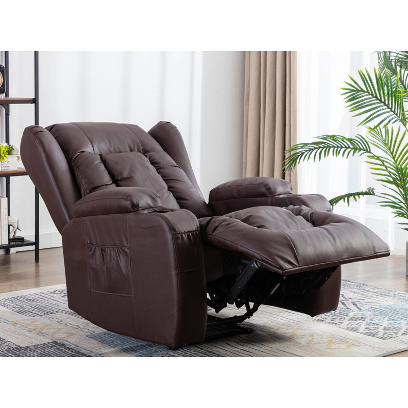 Fauteuil inclinable électrique avec masseur 33,78 po de largeur Dangello, Similicuir brun