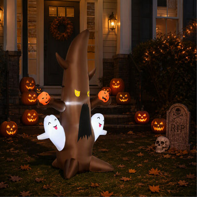 Arbre fantôme gonflable de 1,5 m avec citrouilles pour la décoration extérieure de l'Halloween, éclairage DEL pour jardin, pelouse et fête
