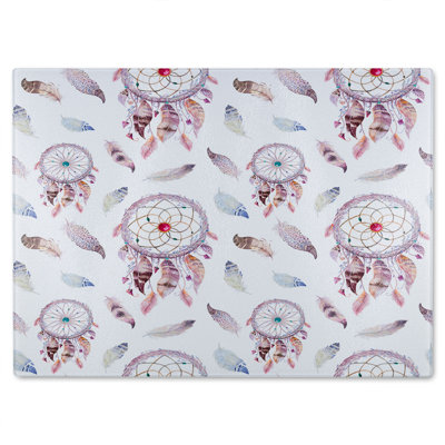 Dreamcatcher And Feather Pattern Glass Chopping Board