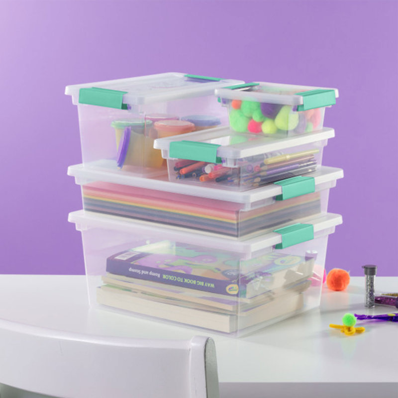 Sterilite Plastic Stackable Storage Bin w/Clear Latch Lid, 18, 0.8517 quarts