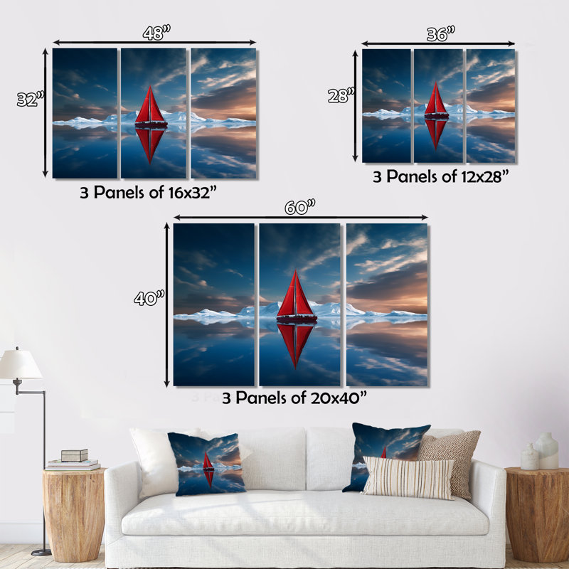 Allasia - Ensemble de salon d'art mural bateau, H 32 po x l 48 po x P 1 po