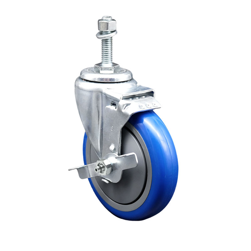 Poly Wheel Swivel 3/4 Inch Threaded Stem Caster Set with Brake