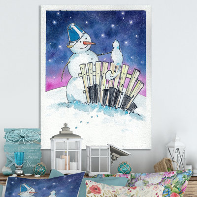 Bonhomme de neige de Noël avec chat - reproduction de cadre photo sur toile