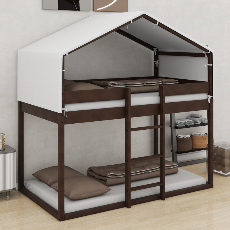 Lit superposé en bois robuste avec tente, Espresso