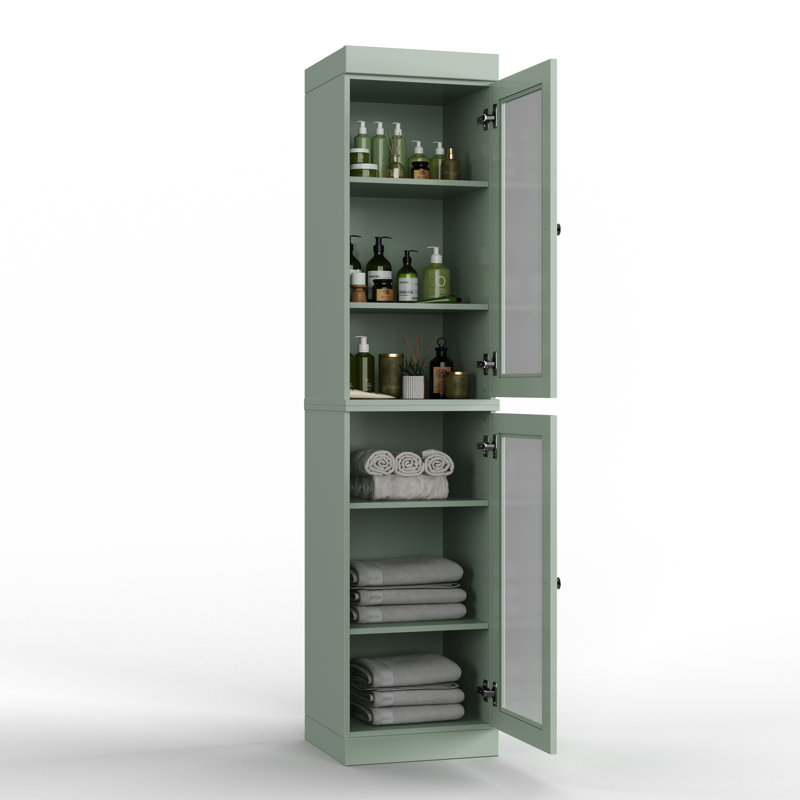 100% Solid Wood 16.5" Bathroom Cabinet with Clear Glass Doors and Adjustable Shelves, Sage