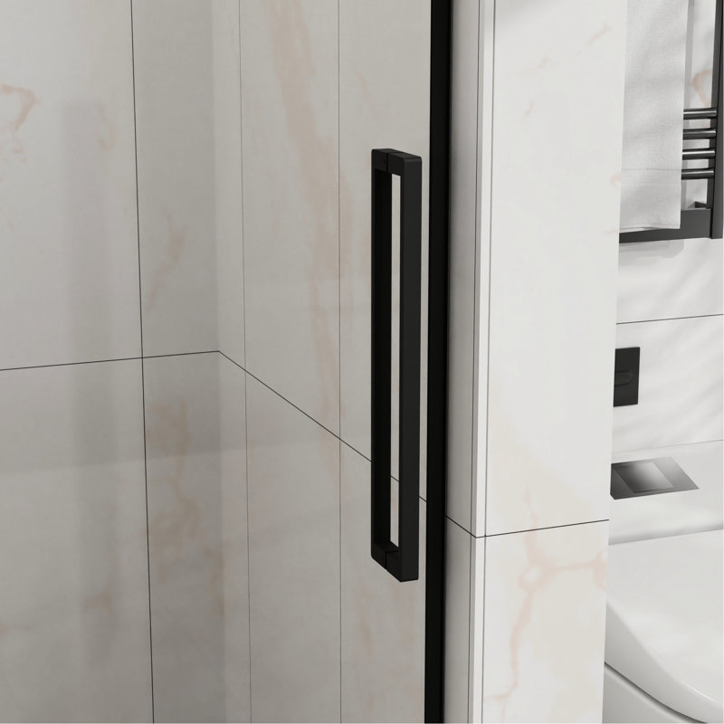 60" W X 72" H Semi - Sliding Shower Door, 6Mm Tempered Glass With Easy Clean Coating, Stainless Steel Rollers, Waterproof Splash Proof Clear Frame, Seal Strip For Bathroom