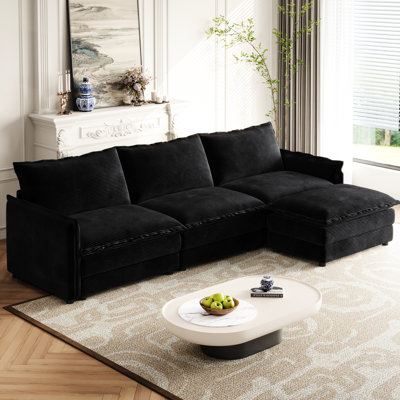L Shaped Corduroy Couch With Movable Footrest For Home Large Deep Seat Living Room Relaxation