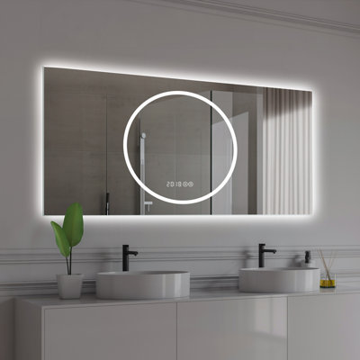 Miroir de salle de bain à DEL avec antibrouillard, éclairage à 3 couleurs à intensité variable