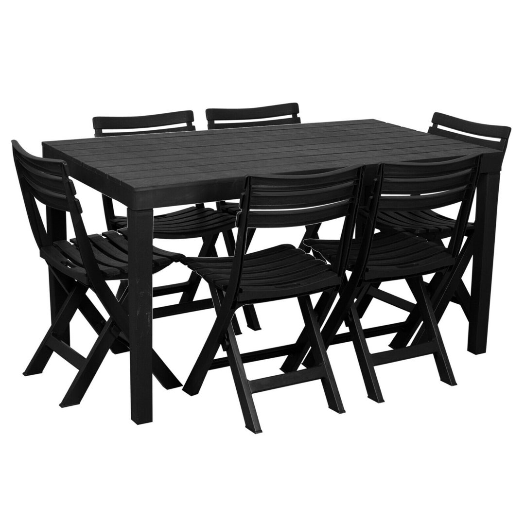 Plastic Dining Patio Garden Table Rectangle + 6 Chairs