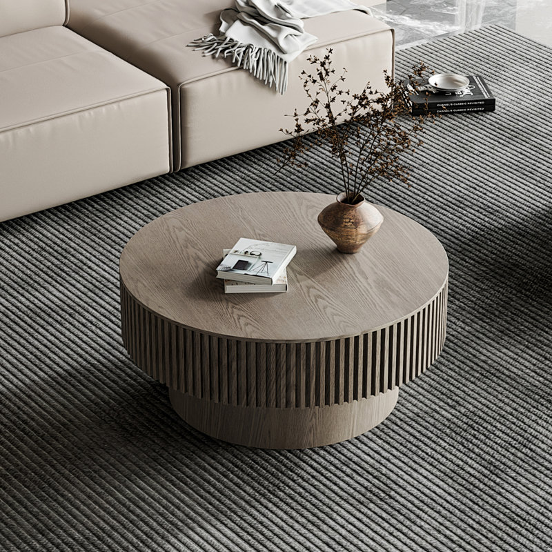 Table basse 31,5 "ronde avec rangement Table d'appoint moderne en placage de bois massif