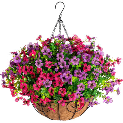 Artificial Faux Hanging Plants Flowers Basket for Summer Outdoor Outside Decoration