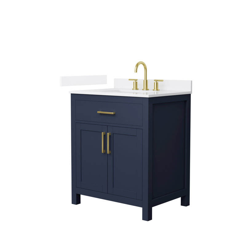 Beckett 30" Freestanding Single Bathroom Vanity with Quartz Top, Brushed Gold, Dark Blue, White Quartz