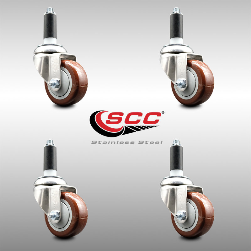 316SS Polyurethane Swivel Expanding Stem Caster Set, Maroon