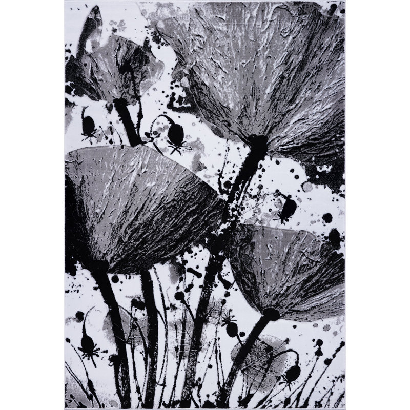 Tapis gris à motif floral Achante, Rectangle 6 pi 2 po x 9 pi 2 po