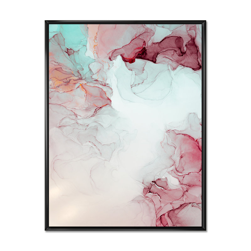 Marbre gris et rose, ondulations d'art II - reproduction d'art moderne sur toile, H 44 po x l 34 po x P 1 po