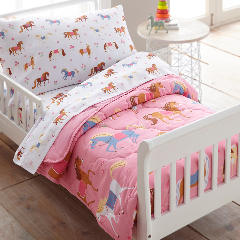 Pink Horse Print Microfiber Toddler Sheet Set