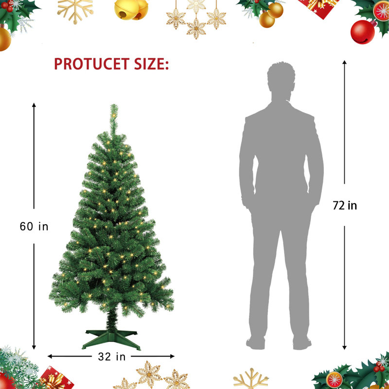 Arbre de Noël artificiel pin vert 5 pi avec 200 lumières blanches