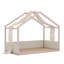 Lit à baldaquin avec auvent en gaze respirant, structure de lit plateforme simple en bois avec panneaux latéraux rembourrés-132941777