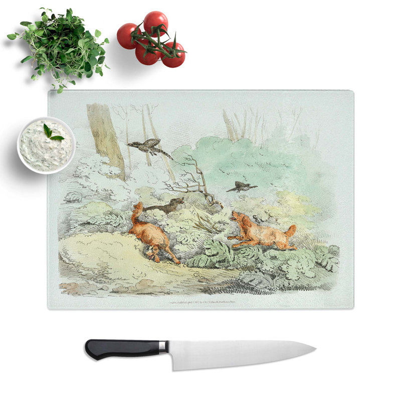 Glass Dogs Chasing Birds by Henry Alken Chopping Board, 39 cm W x 28.5 cm L