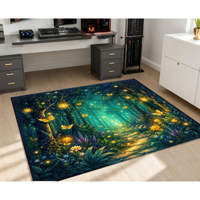 Tapis papillon lanterne forêt magique, imprimé numérique féerique bois enchanté, tapis de sol antidérapant, élément décoratif intérieur pour salon, chambre, dortoir, appartement