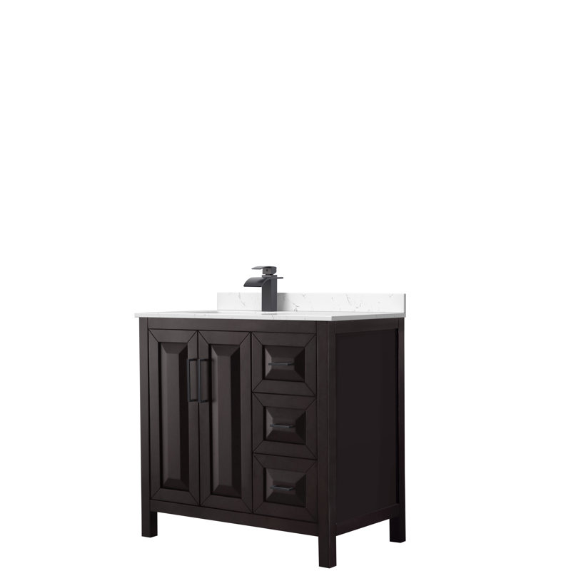 Daria 36'' W Single Vanity, Carrara Cultured Marble, Matte Black, Dark Espresso